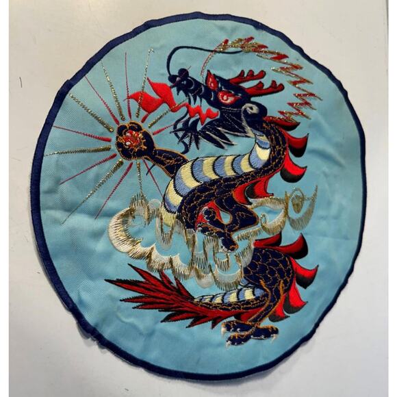 Embroidered 10" Round Blue Dragon Patch Vintage - Picture 1 of 2
